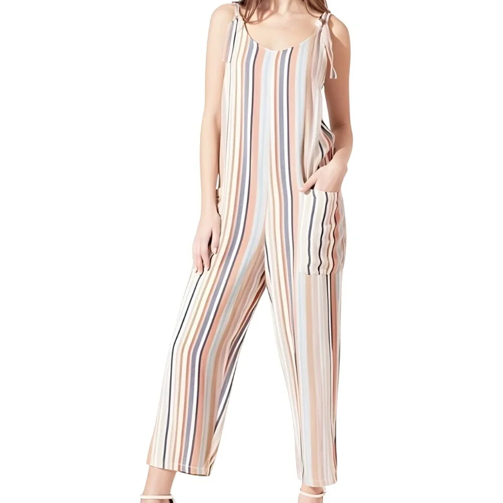 Zara Colorful Striped cargo sleeves jumpsuit Overall Pantsuit ‎ Size Small